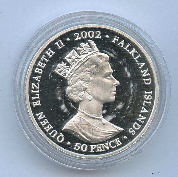 2002 Falkland Islands  Queen's Golden Jubilee,  Piedfort 50p Fifty Pence Silver Proof Coin