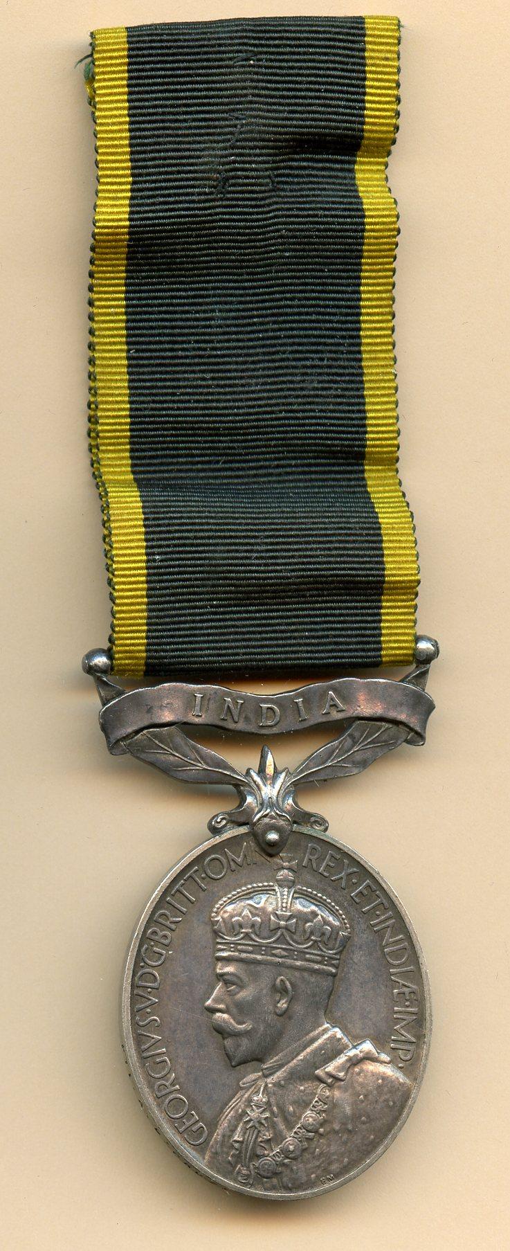 Territorial Efficiency Medal : Bar : India; Pte A. D'Cruze, The Hyderabad Rifles