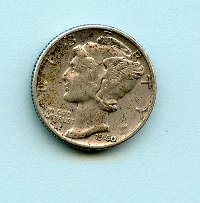 U.S.A. One Dime Ten Cents Coin  Dated 1940