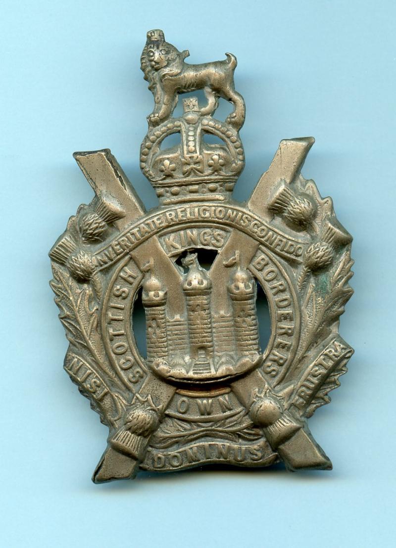 King's Own Scottish Borderers  KOSB  Early Kings Crown type WW1 Cap Badge
