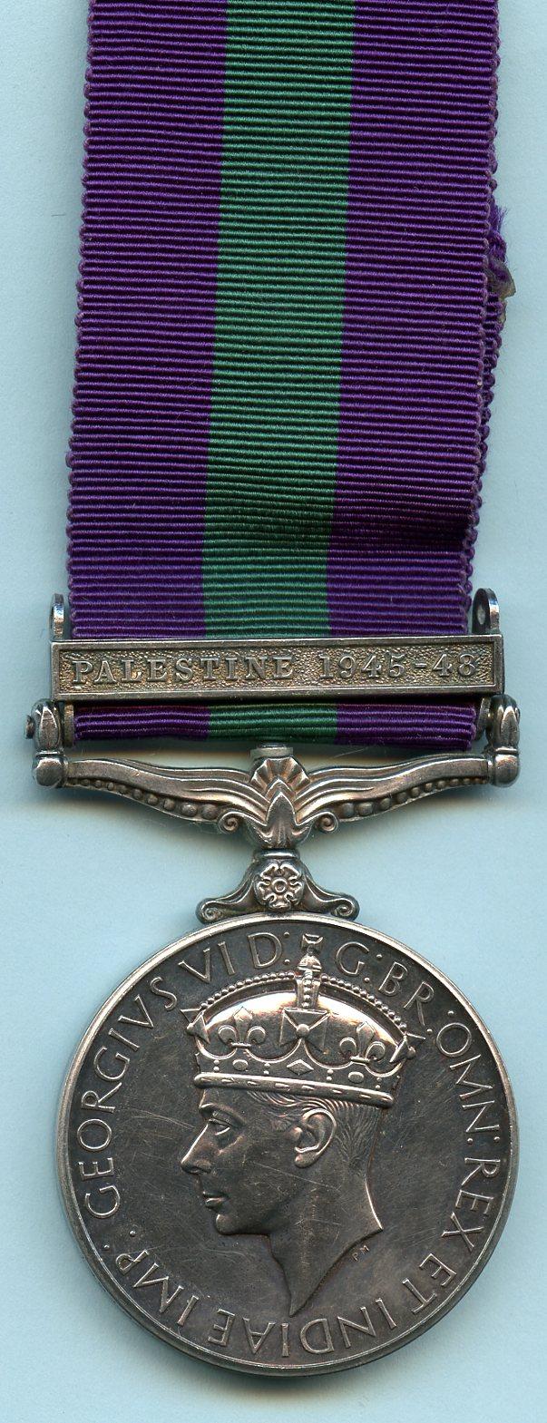 General Service Medal 1918-62  1 Clasp Palestine 1945-48 Cpl B. S. Skeets, Suffolk Regiment