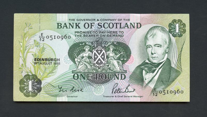 Bank of Scotland £1 One  Pound Note Dated 19th August 1988