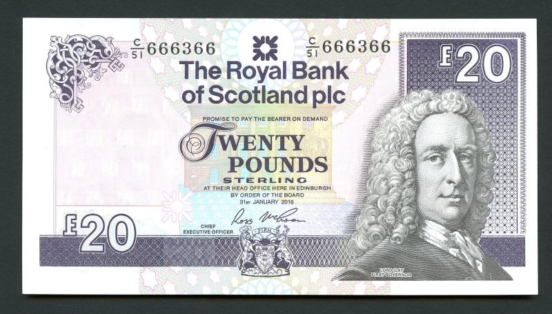 Royal Bank Of Scotland £20 Twenty Pound Note  Dated 31st January 2016