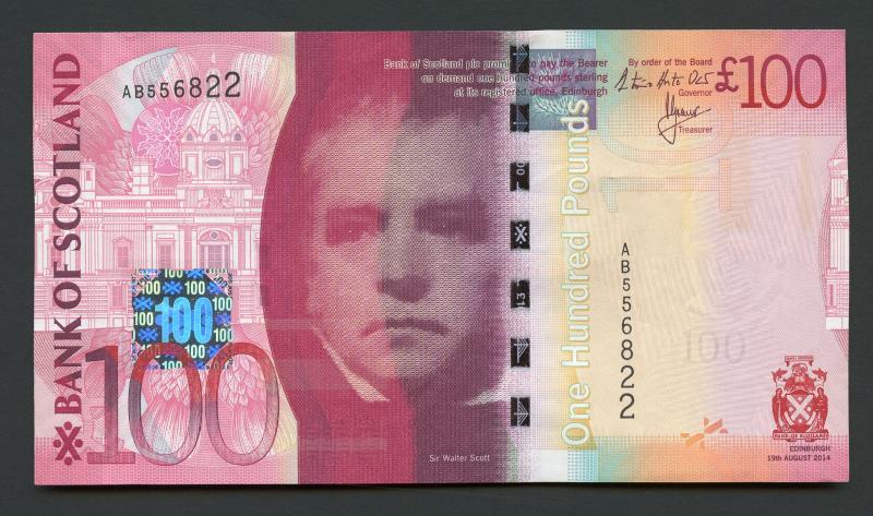 Bank of Scotland £100 One Hundred Pounds Note Dated 19th August 2014