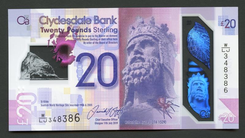 The Clydesdale Bank New Polymer £20 Twenty Pounds Banknote Dated 11th July 2019