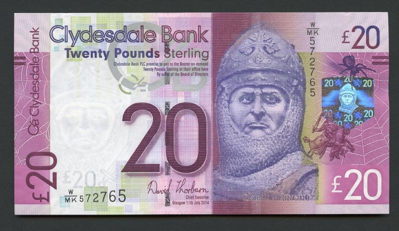 The Clydesdale Bank  PLC £20 Twenty Pounds Banknote Dated 11th July 2014
