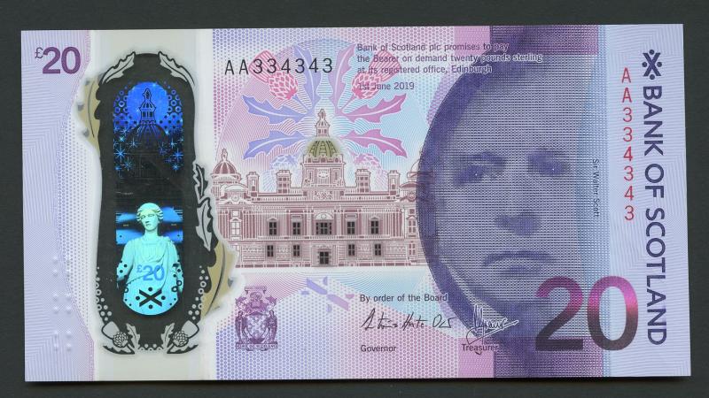 Bank of Scotland  New Polymer £20 Twenty Pounds Note  Dated 1st June  2019
