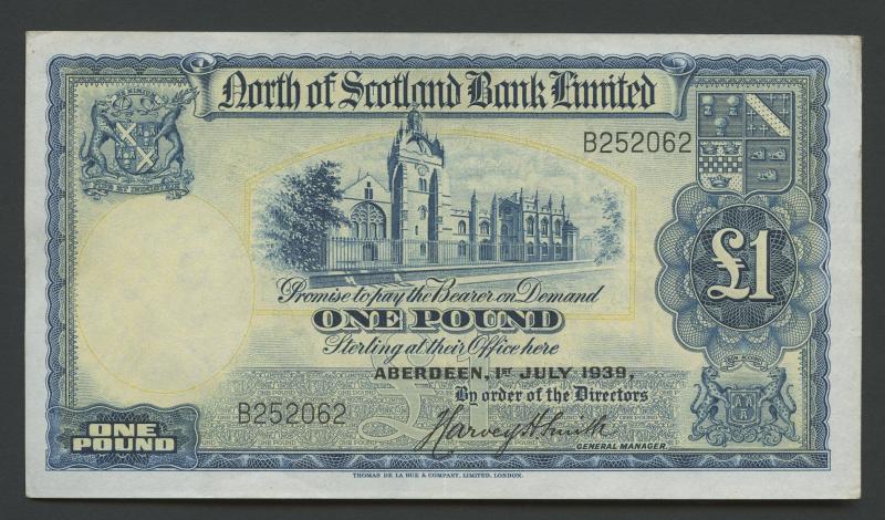 North of Scotland Bank £1 One Pound Note Dated 1st July 1939
