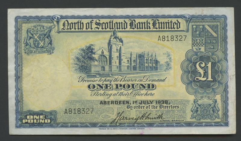 North of Scotland Bank £1 One Pound Note Dated 1st July 1938