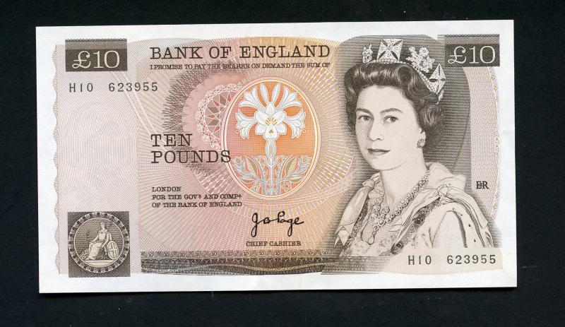 Bank of England  £10 Ten Pound Note  February 1975  Signatory J B Page