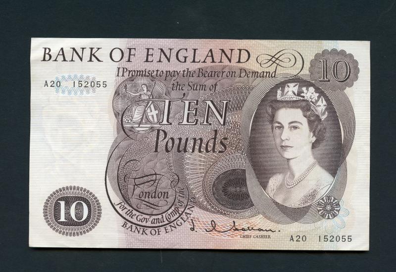 Bank of England  £10 Ten Pound Note  1964  Signatory J Q Hollom