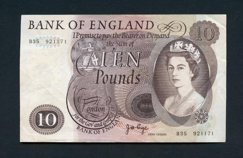 Bank of England  £10 Ten Pound Note  February 1971  Signatory J B Page