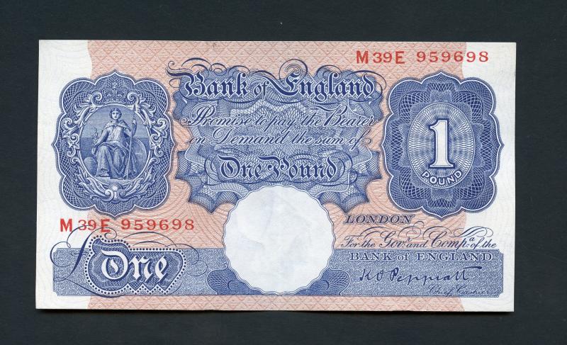 Bank of England £1 One Pound Note  March 1940 Emergency WW2 Issues  Serial M 39 E