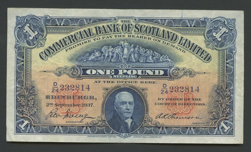 The Commercial Bank of Scotland  £1 One Pound Note Dated 2nd September 1937