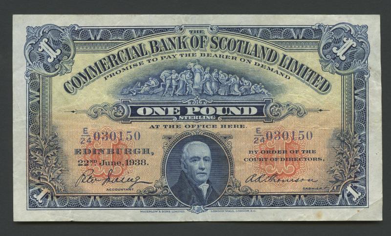 The Commercial Bank of Scotland  £1 One Pound Note Dated 22nd June 1938
