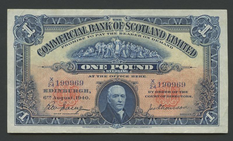 The Commercial Bank of Scotland  £1 One Pound Note Dated 6th August 1940