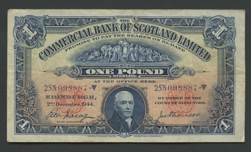 The Commercial Bank of Scotland  £1 One Pound Note Dated 2nd December 1944