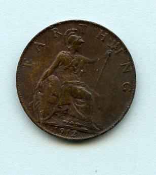 UK  George V Farthing Coin Dated 1912