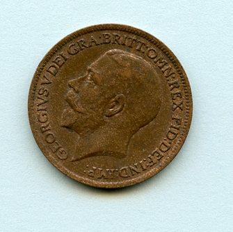 UK  George V Farthing Coin Dated 1919