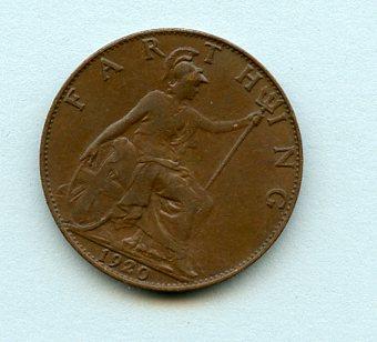 UK  George V Farthing Coin Dated 1920