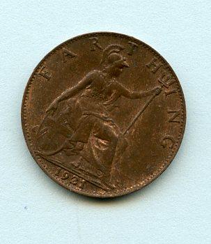 UK  George V Farthing Coin Dated 1921