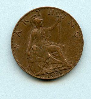 UK  George V Farthing Coin Dated 1924