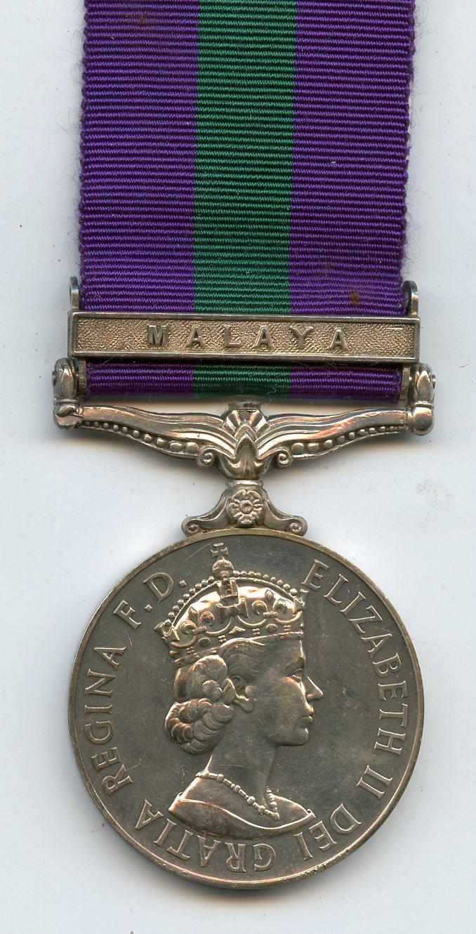 General Service Medal 1918-62 1 Clasp Malaya To Trooper  R Martin,  13/18th Hussars