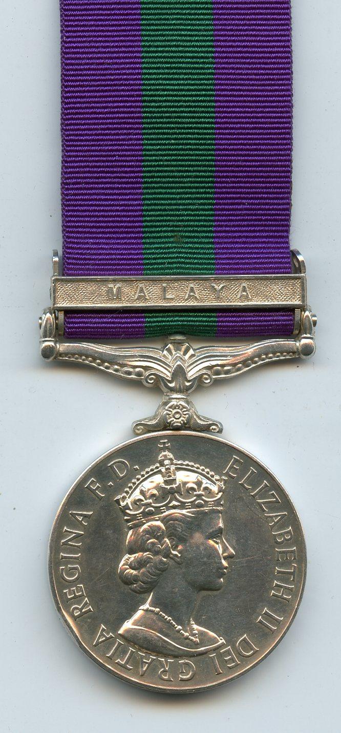 General Service Medal 1918-62 1 Clasp Malaya To Trooper  R. J. Bennetts, 13/18th Hussars