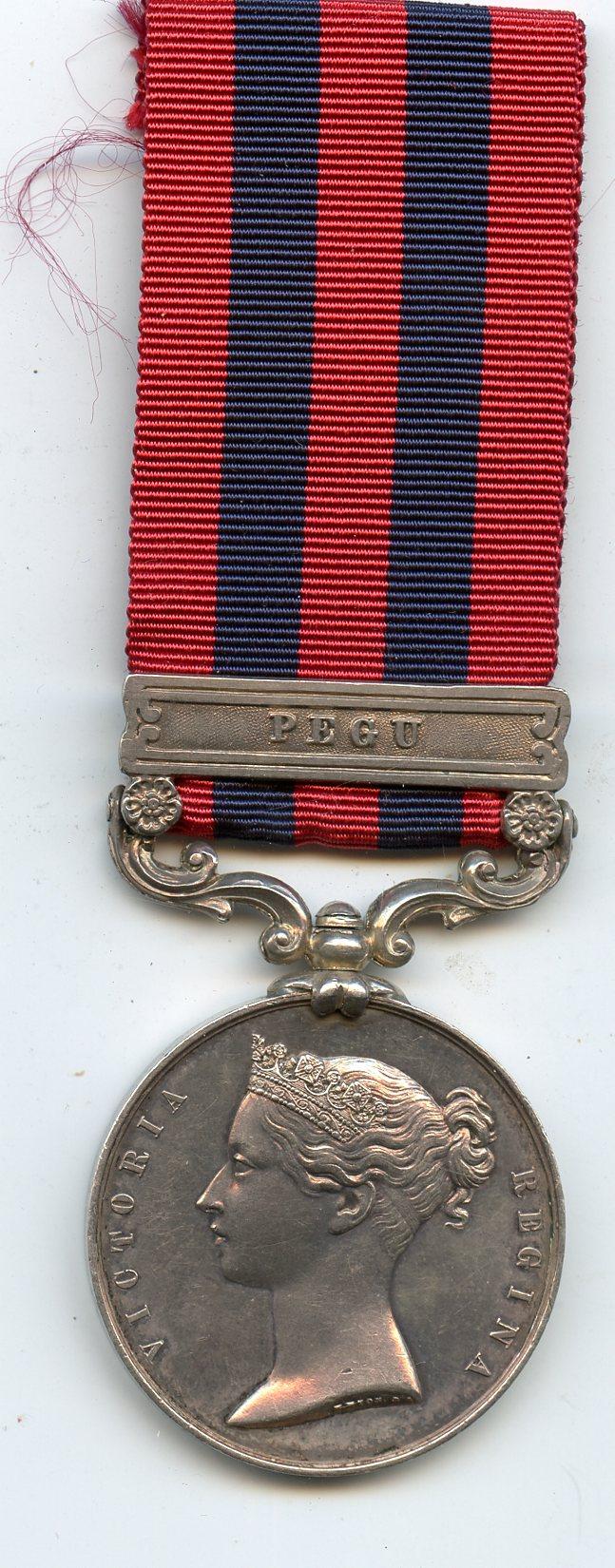 India General Service Medal 1854-95 Clasp Pegu  WM HALL. 51ST FOOT.  (  King's Own Yorkshire Light Infantry )