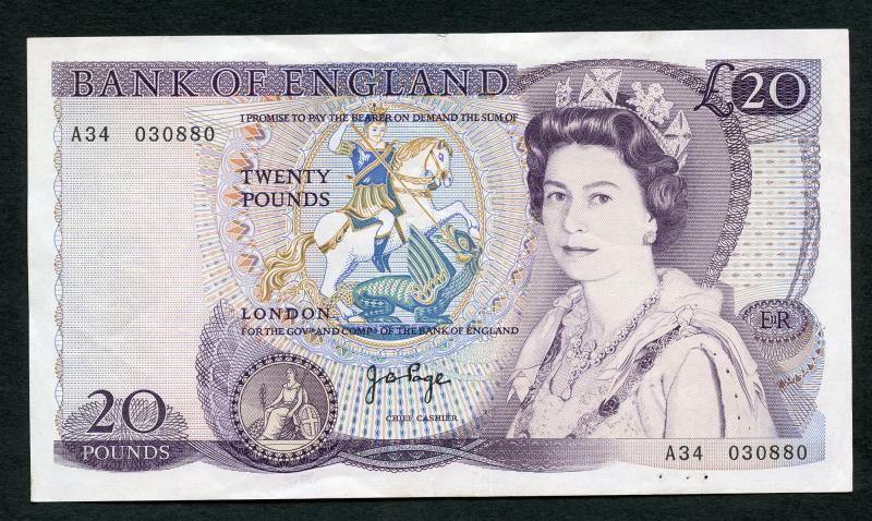 Bank of England  £20 Ten Pounds Note  Date 1970  Signatory J B Page