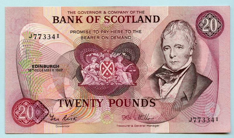 Bank of Scotland  £20 Twenty Pounds Note Dated  15th December 1987