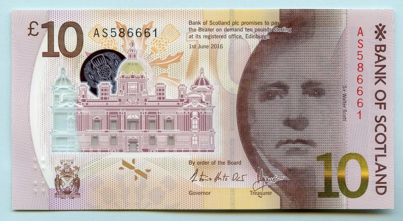 10 x Bank of Scotland £10 Ten Pounds Notes New Polymer Type Numerical Order Dated 1st June 2016