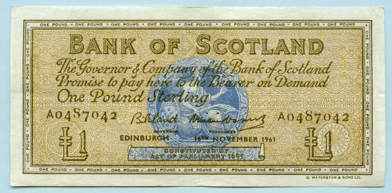 Bank of Scotland £1 One  Pound Note Dated 16th November 1961