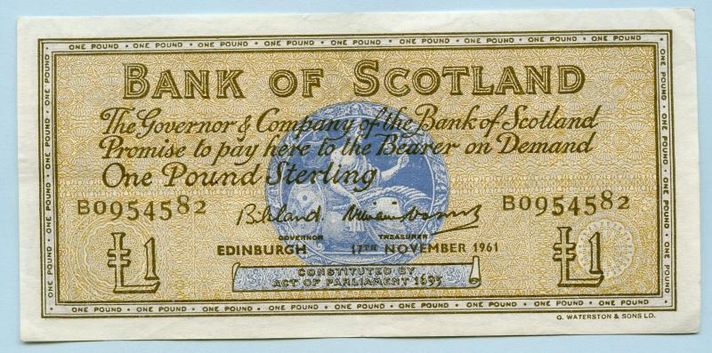 Bank of Scotland £1 One  Pound Note Dated 17th November 1961