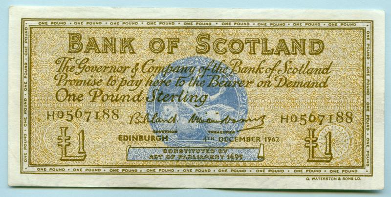 Bank of Scotland £1 One  Pound Note Dated 4th  December 1962