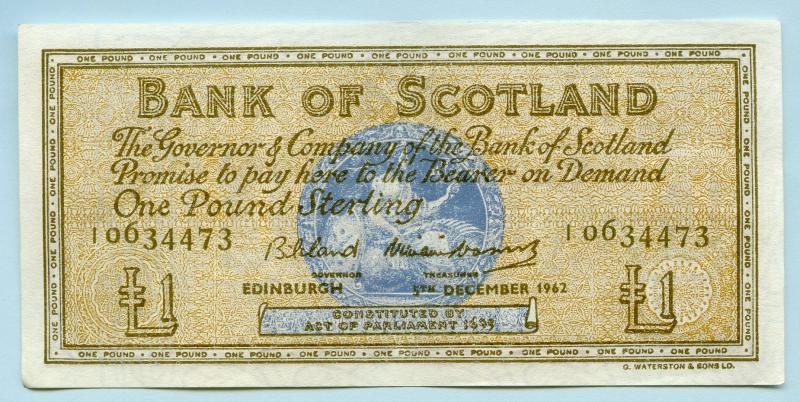 Bank of Scotland £1 One  Pound Note Dated 5th  December 1962