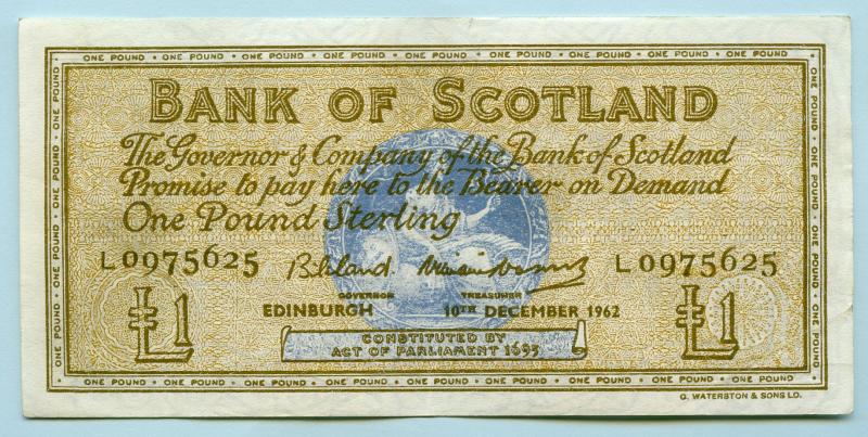Bank of Scotland £1 One  Pound Note Dated 10th  December 1962