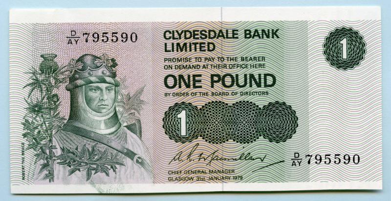 Clydesdale Bank  £1 One  Pound Note Dated 31st January 1979