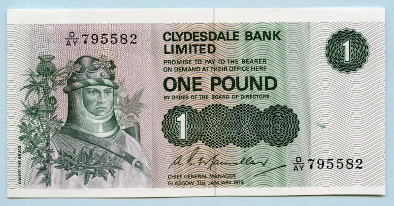 Clydesdale Bank  £1 One  Pound Note Dated 31st January 1979