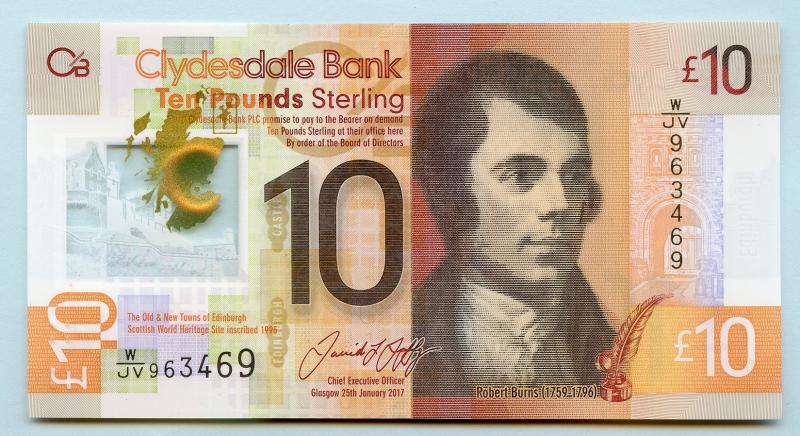 The Clydesdale Bank New Polymer £10 Ten Pounds Banknote Dated 29th January 2017