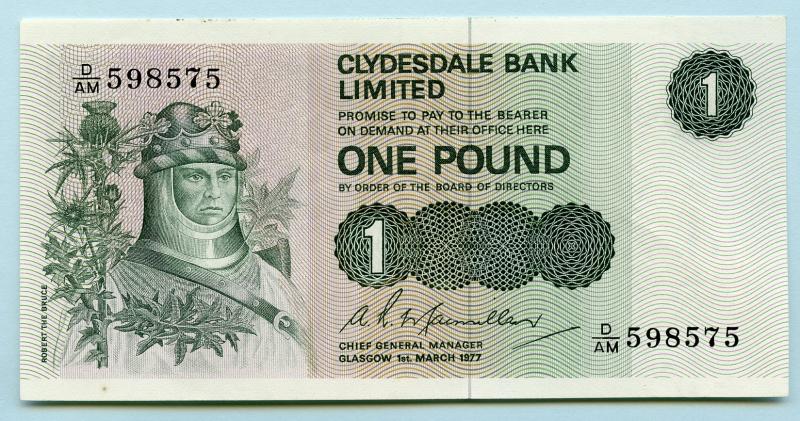 Clydesdale Bank  £1 One  Pound Note Dated 1st March 1977