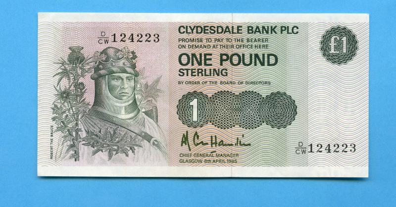 Clydesdale Bank £1 One Pound Notes Dated 8th April 1985
