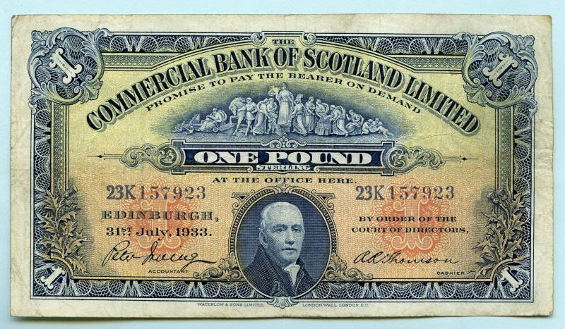 The Commercial Bank of Scotland  £1 One Pound Note Dated 31st July 1933