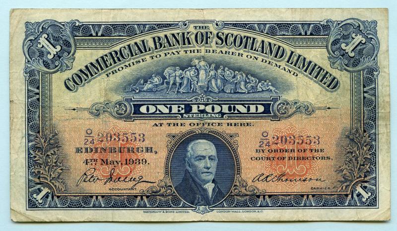 The Commercial Bank of Scotland  £1 One Pound Note Dated 4th May 1939