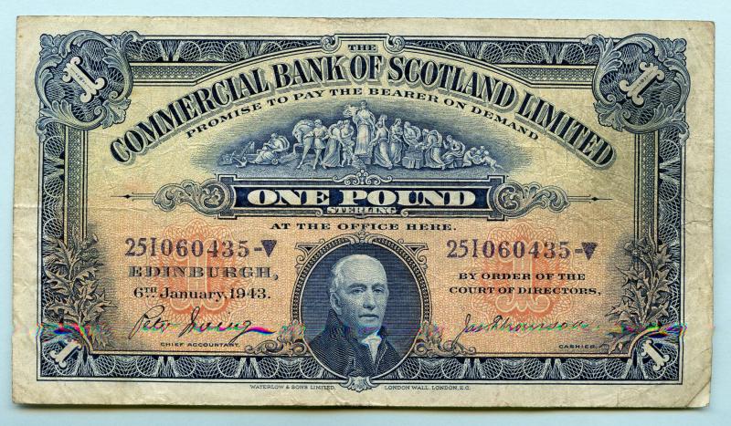 The Commercial Bank of Scotland  £1 One Pound Note Dated 6th January 1943