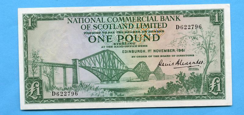 National Commercial Bank of Scotland  £1 One Pound Banknote Dated Edinburgh 1st November 1961