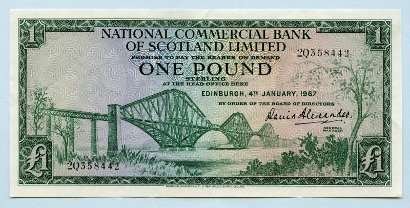 National Commercial Bank of Scotland  £1 One Pound Banknote Dated  4th January 1967