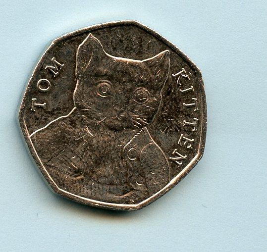 UK  Beatrix Potter Tom Kitten Decimal 50 Pence Coin  Dated 2017