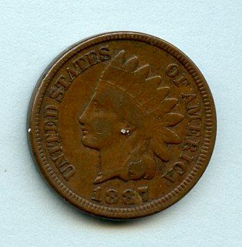 U.S.A.  United States of America  Indian Head One  Cent Coin  Dated 1887