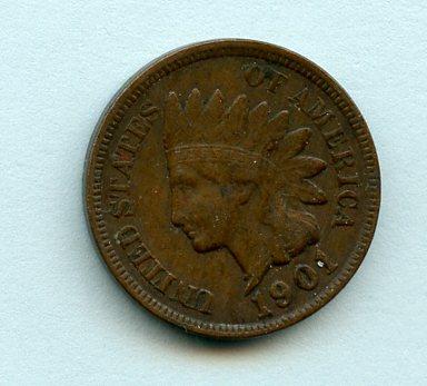 U.S.A.  United States of America  Indian Head One  Cent Coin  Dated 1901